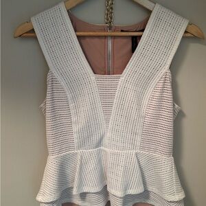 BCBGMAXAZRIA White Eyelet Peplum Top - Classic Sleeveless Style